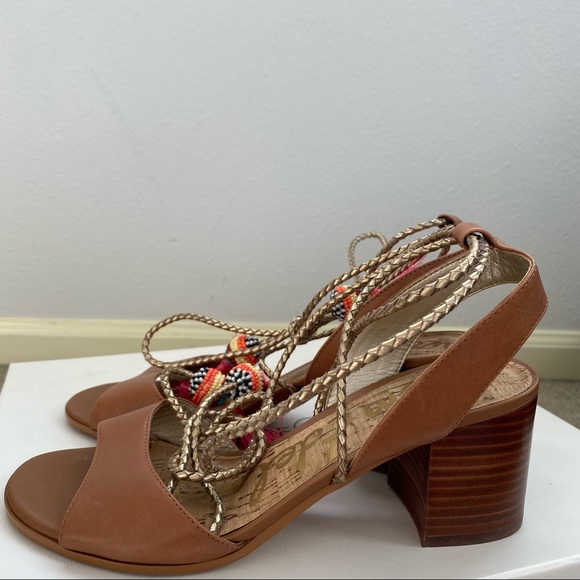 Sam Edelman Women’s Brown Block Heel Beaded Sandals Size 7 Beaded Tassel - Picture 6 of 16